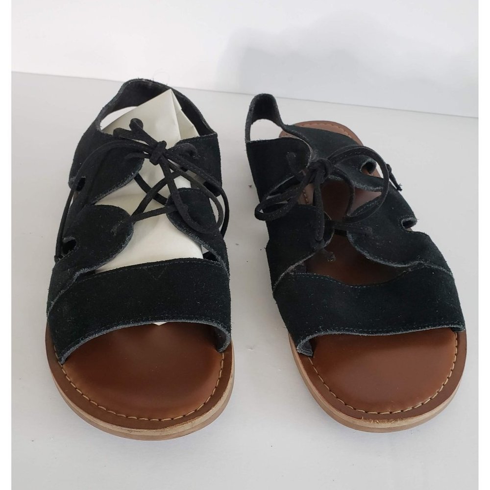 Toms Suede Calipso Flats Women Size 9.5 Black Cushioned Modern Gladiator
